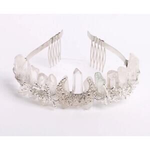Aura Natural Raw Clear Quartz Angel Crystal Goddess Tiara Crown Wrapped Silver